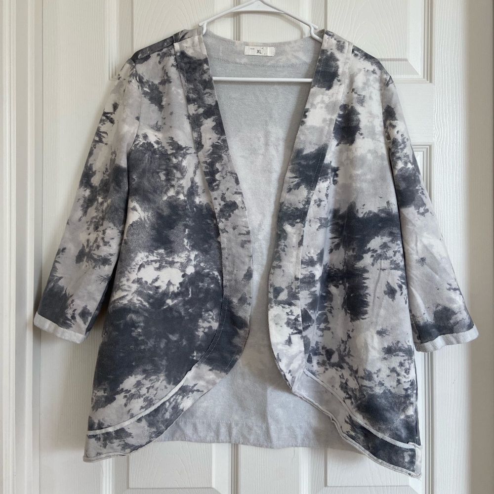 Gray and white tie dye cardigan sweatshirt